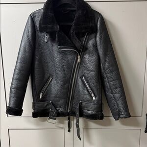 Women's Black Shearling Biker Jacket